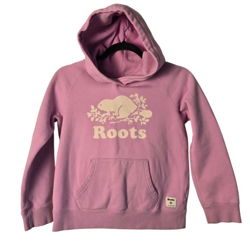 😀 Roots Kids Pink Beaver Logo Hoodie Pullover Long Sleeve Cotton Blend Size XL